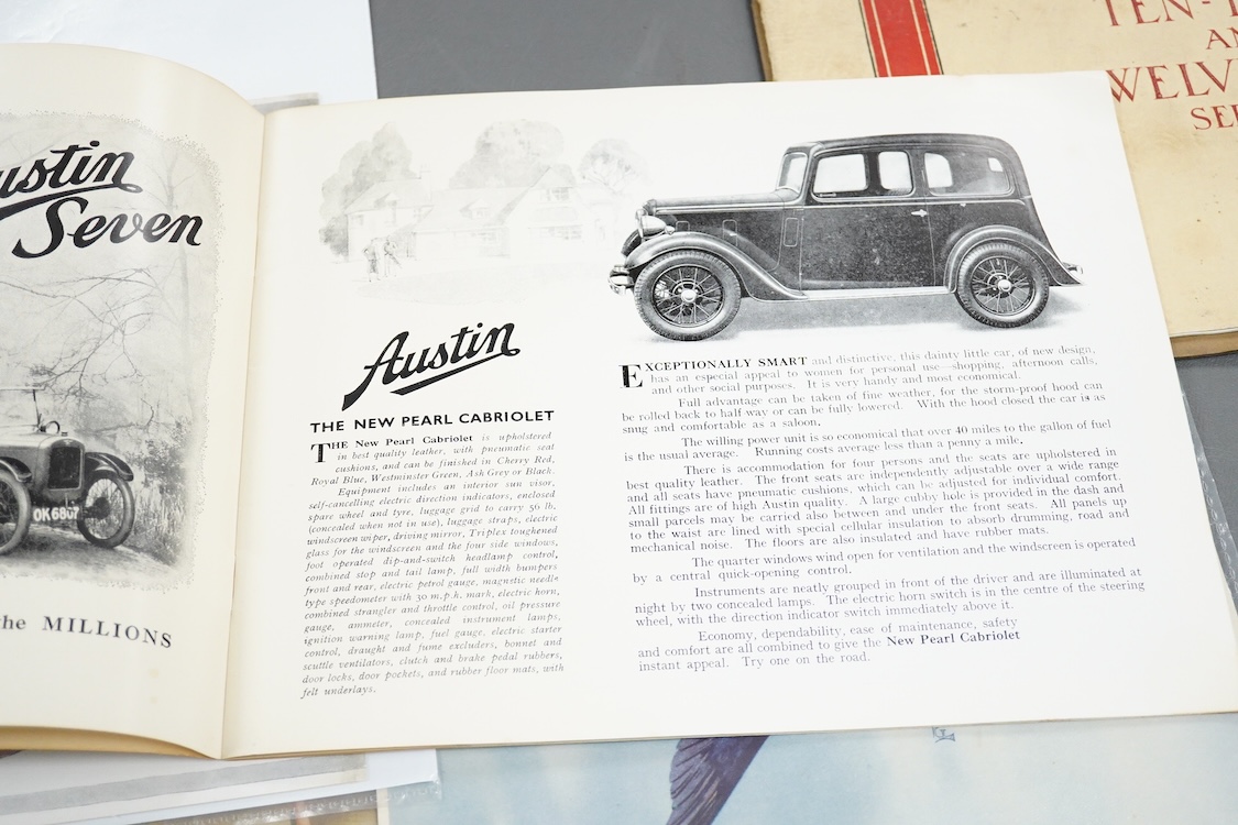 Five 1920s and 1930s motor car manufacturer’s brochures; the Morris Ten-Four and Twelve-Four Series II (produced 1934-48), the Morris Ten Series M (produced 1933-48), the 1929 Swift Ten, the 1930 Swift Ten and the New Au